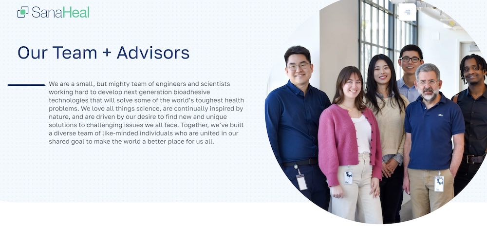 Our client, SanaHeal, a pre-clinical biotechnology company based in Cambridge, Massachusetts uses professional photography throughout their website to capture their story effectively.