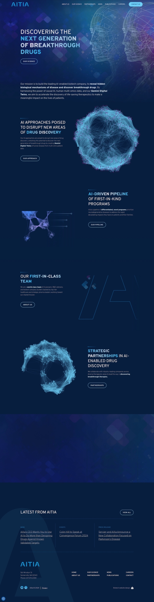 Aitia AI-enabled Biotech Company in Somerville Massachusetts Website Scroll Image.