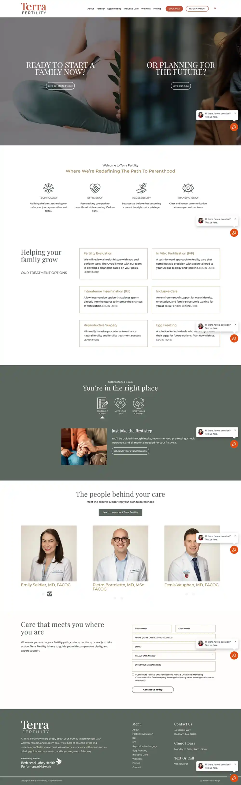 Boston Fertility Website Example for Terra Fertility