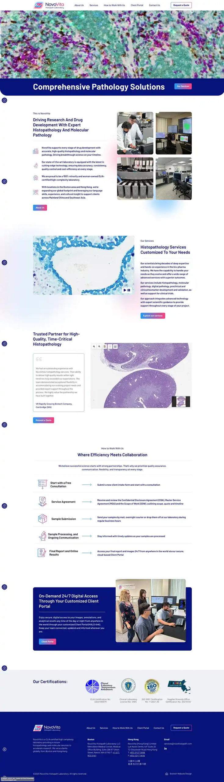 Modern Biotech Website Design for Boston Histopathology Lab